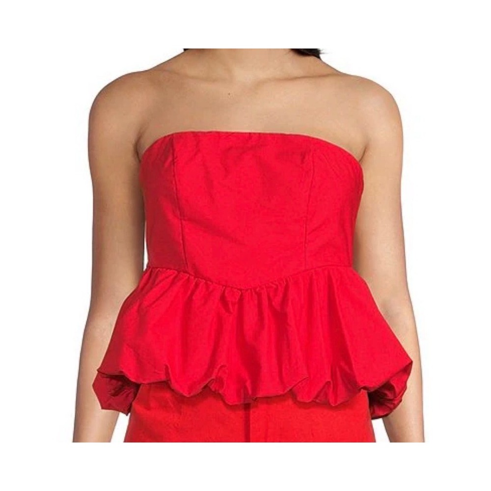 GB Strapless Bubble Hem Peplum Top Smocked Back Womens Medium Red